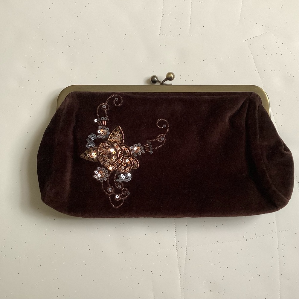 Express Brown Beaded Clutch